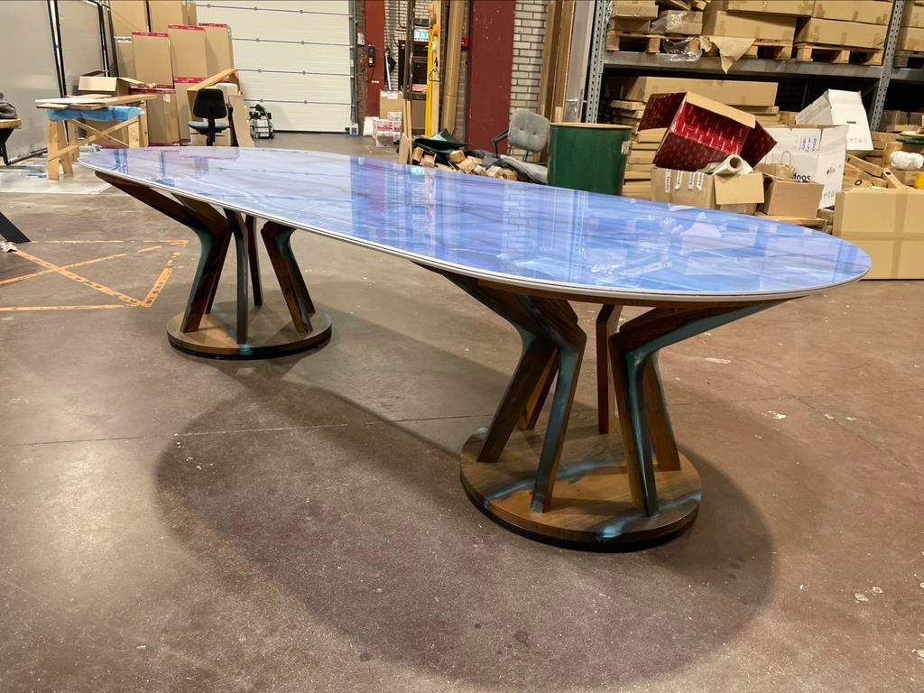 Unieke tafel keramisch/epoxy 300x120cm, Ophalen, 100 tot 150 cm, 200 cm of meer, Zo goed als nieuw