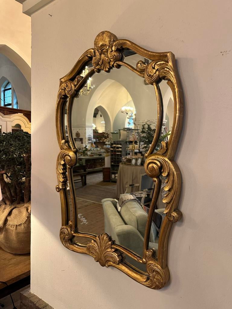 Antieke Gouden Spiegel met Ornamenten, Ophalen, Overige vormen, 50 tot 100 cm, 100 tot 150 cm