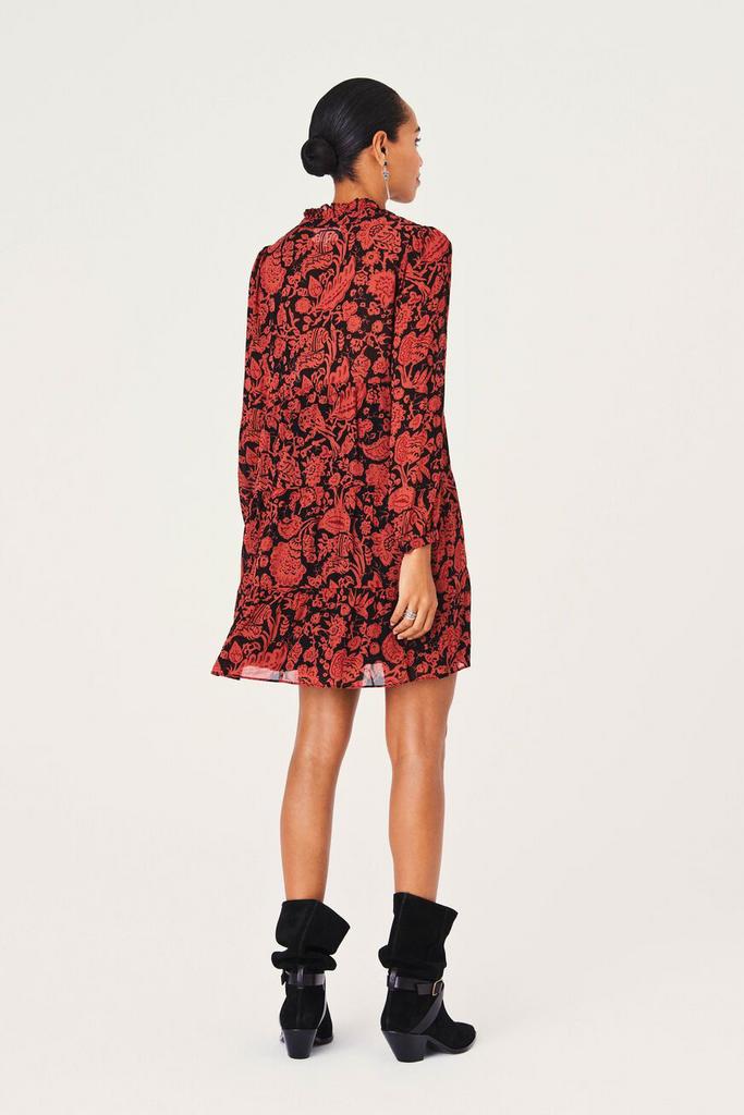 ba&sh Azur Floral-print Crepe jurk in Brick, bloemenprint, Maat 42/44 (L), Ophalen of Verzenden, Zo goed als nieuw, Boven de knie