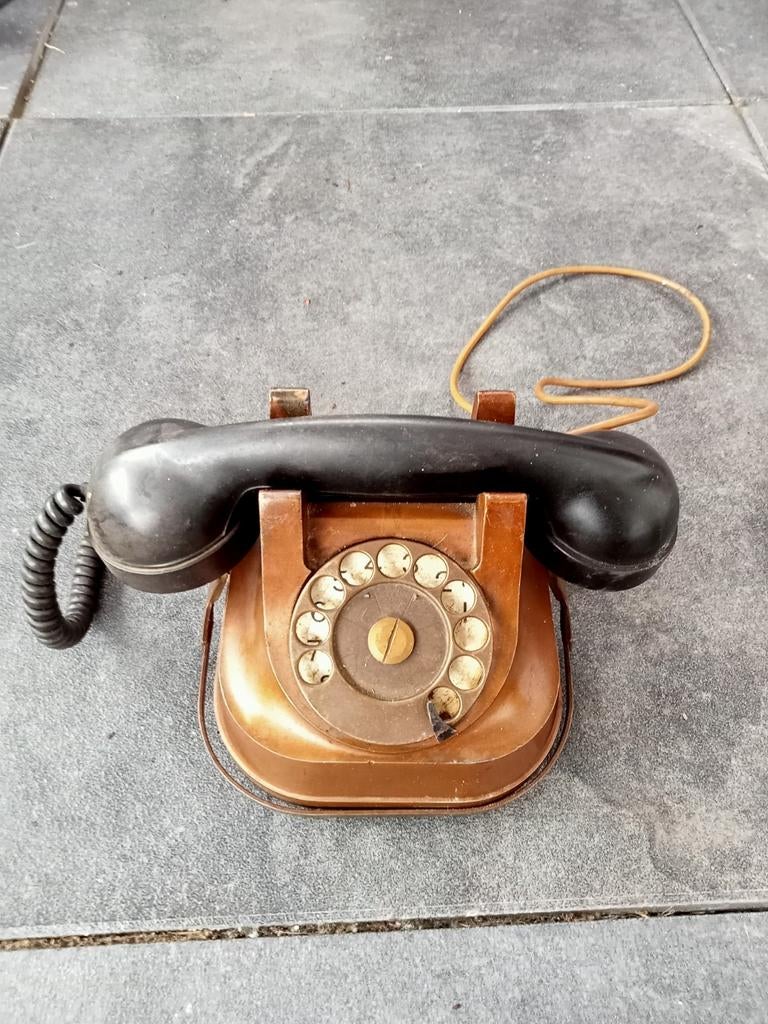 Vintage Koperen Telefoon met Draaischijf, Ophalen