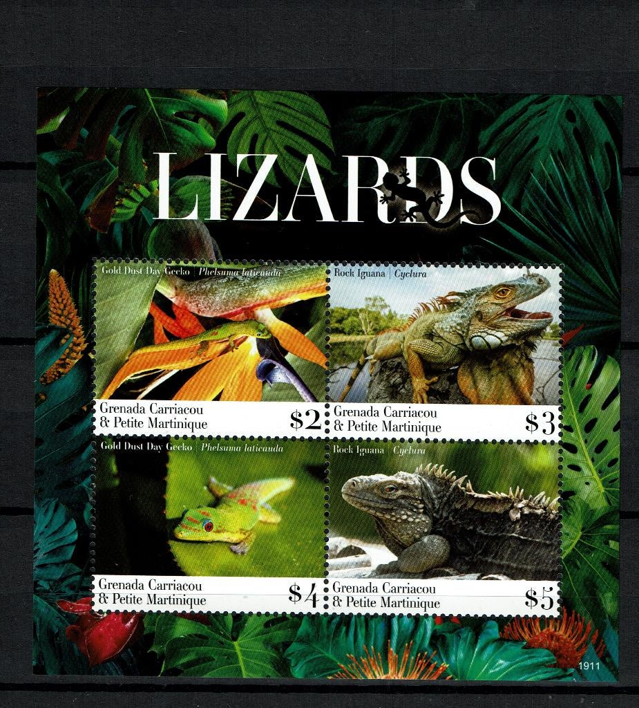 GRENADA 2019 PF BLOK HAGEDISSEN REPTIELEN LIZARDS, Ophalen of Verzenden, Postfris, Dier of Natuur