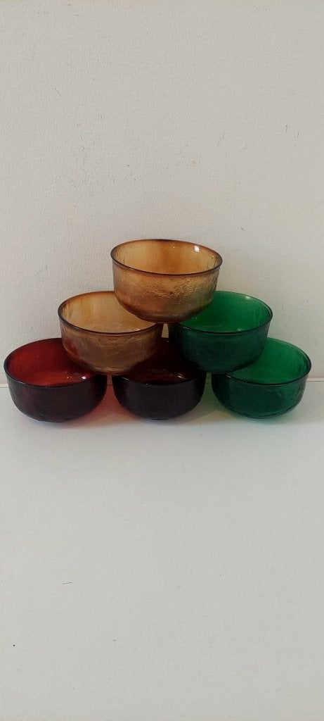 6 Vintage Arcoroc Sierra schaaltjes  70 Rood Groen Amber, Eu, Overige merken, Eu, Vintage