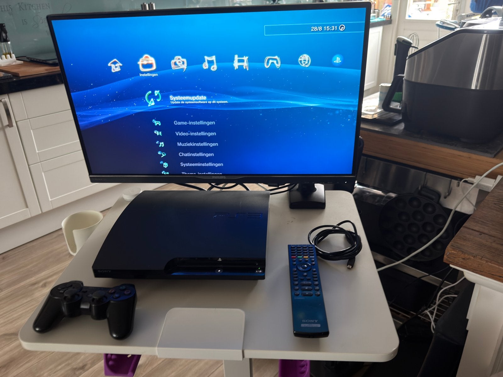 PlayStation 3 Slim 320GB met controller en afstandsbediening, Spelcomputers en Games, Ophalen, Gebruikt, 320 GB, Met 1 controller