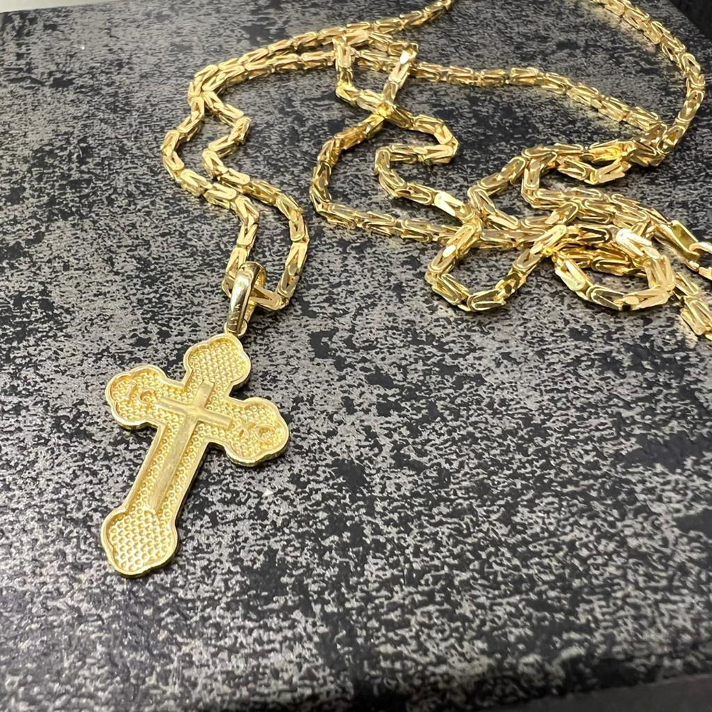 14 karaat gouden koningsketting met kruis hanger, Ophalen of Verzenden, Zo goed als nieuw, Goud