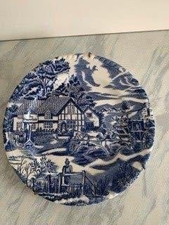 Sierbord blauw/wit met landelijk tafereel - 20 cm, Ophalen of Verzenden