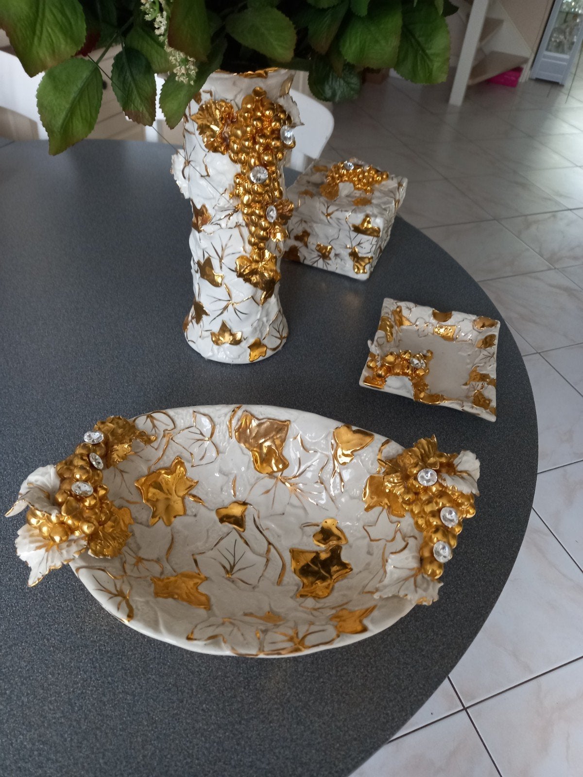 Capodimonte porseleinen set met druiven en kristallen, Ophalen of Verzenden