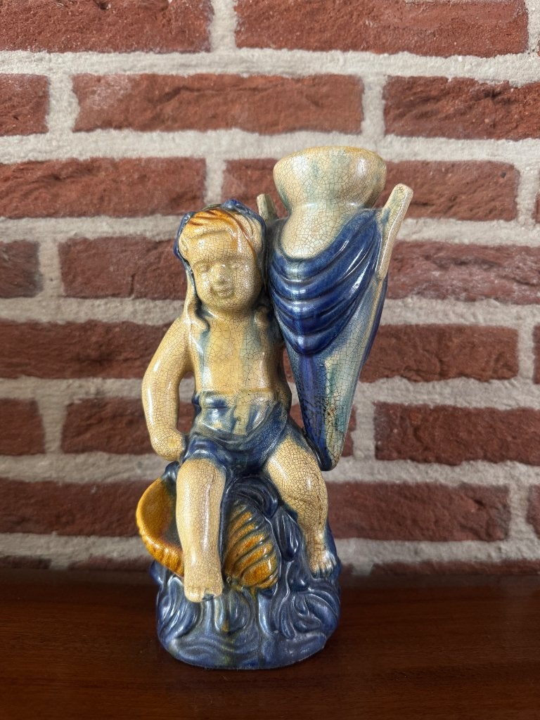 Vintage keramieken beeldje in craquelé stijl, Ophalen of Verzenden, Gebruikt, Mens