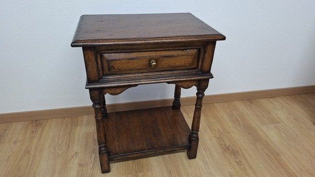 Leuke bijzettafel met lade, eikenhout, Ophalen, Gebruikt, 55 tot 75 cm, 60 cm of meer