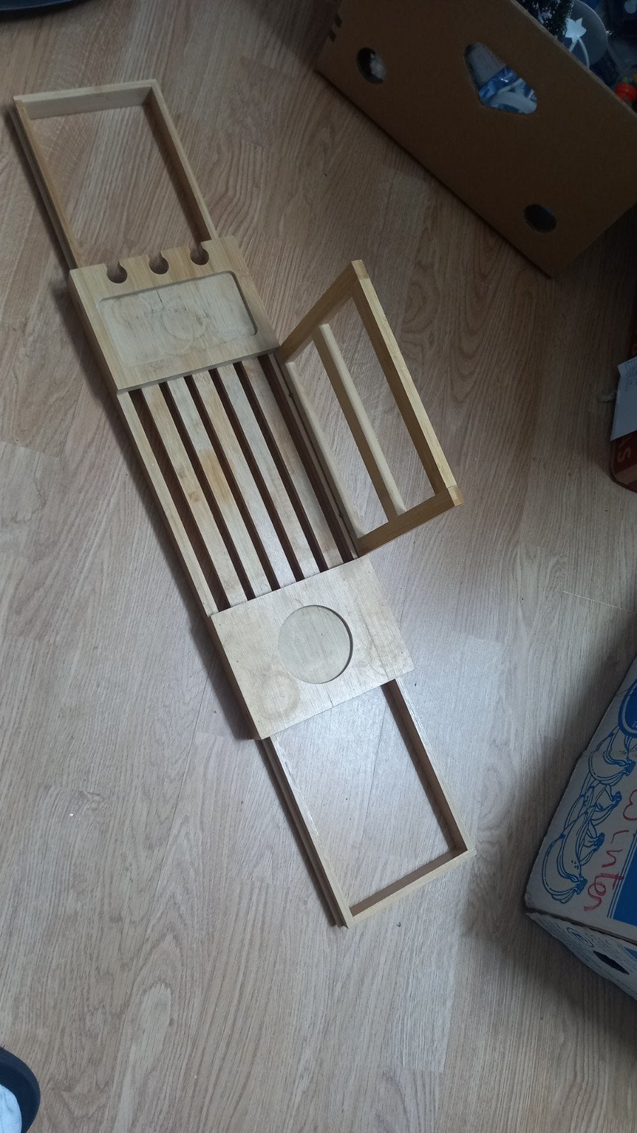 Uitschuifbaar houten badrekje, Ophalen of Verzenden, Gebruikt, Met bad