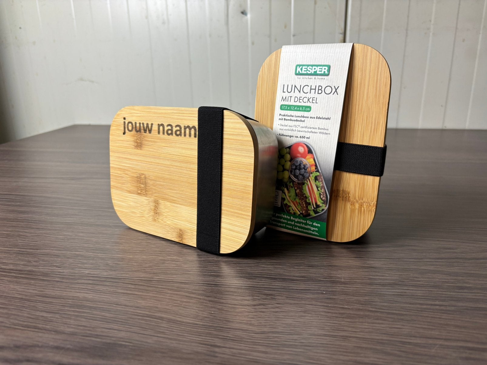 Gepersonaliseerde lunchbox/broodtrommel rvs & bamboe, Broodtrommel, Ophalen of Verzenden, Nieuw