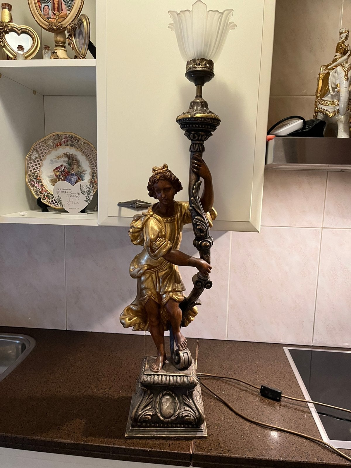 Antiek houten staande lamp barok, Ophalen of Verzenden