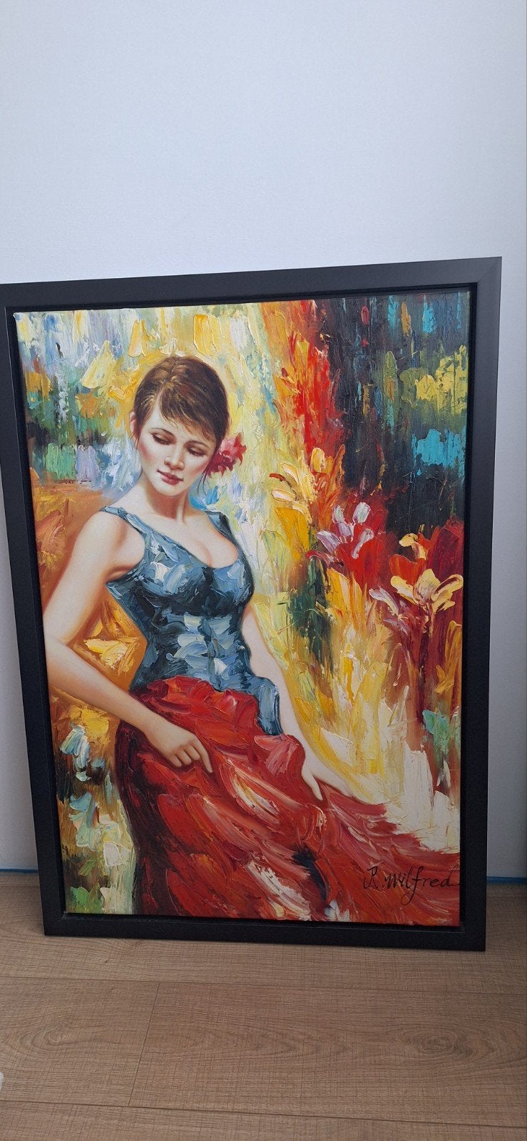 Schilderij Vrouw in Rode Jurk - 67x97 cm, Ophalen