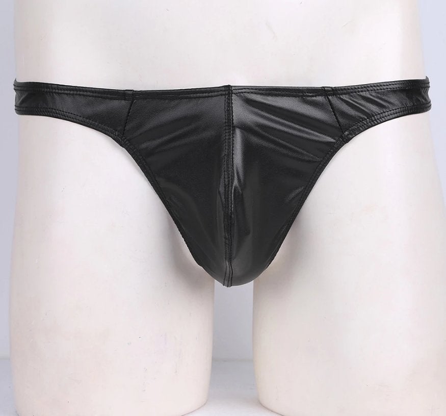 Zwarte leren heren string g-string, Verzenden, Zwart, Slip