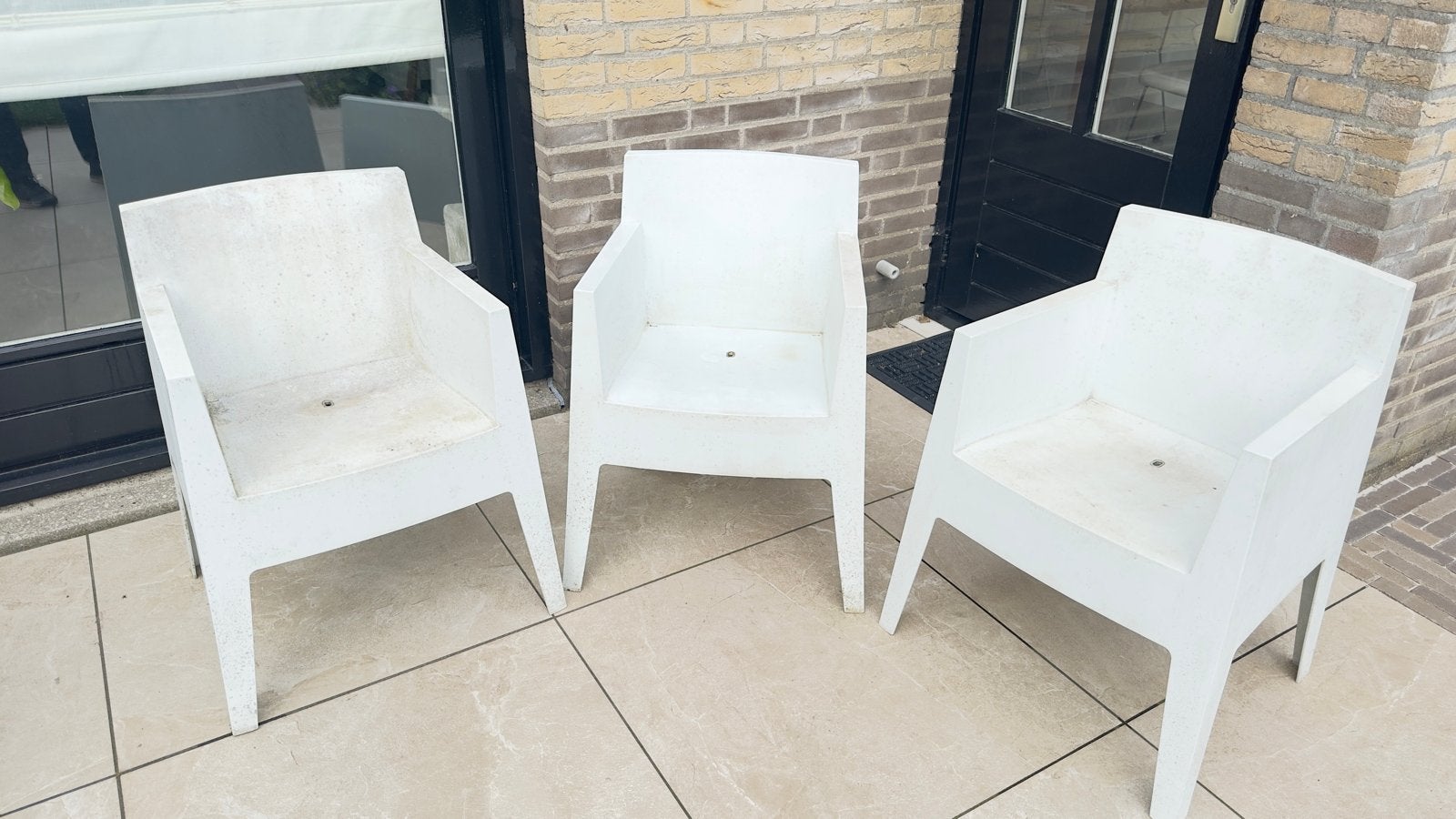 3x Driade Toy design tuinstoelen – Philippe Starck – Wit, Ophalen, Gebruikt, Kunststof