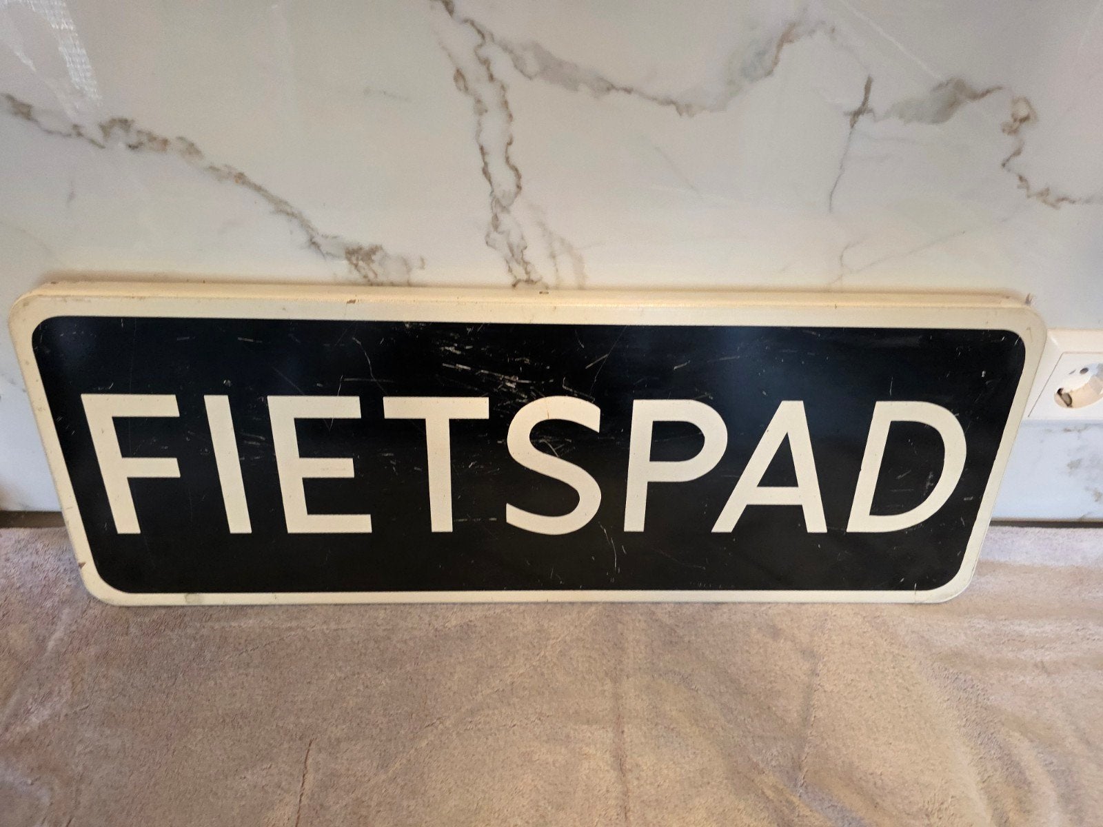 Origineel Fietspad Verkeersbord AGMI Tegelen 1986 Vintage, Verzamelen, Ophalen of Verzenden, Gebruikt, Reclamebord