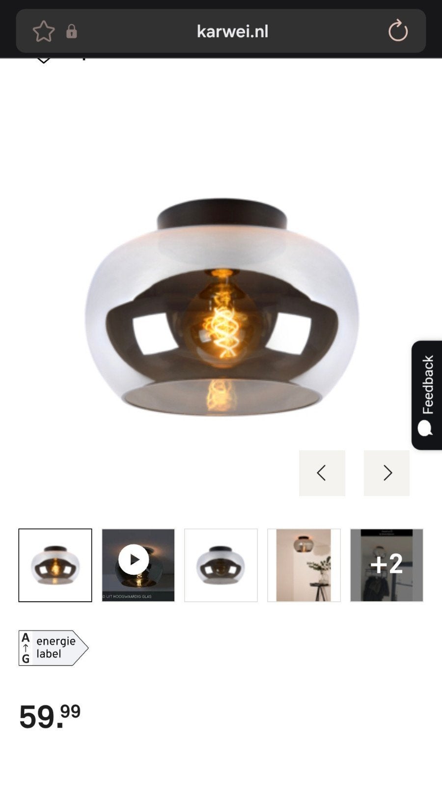 Lucide Rookglas Plafondlamp, Ophalen, Modern, Zwart, Zo goed als nieuw