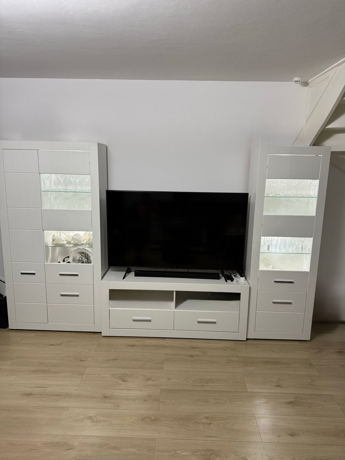 Moderne Woonwand Bianco Hoogglans Wit - Complete Set, Ophalen, Overige materialen, Zo goed als nieuw, 200 cm of meer