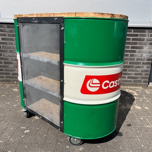TE KOOP: 2x Verrijdbare Vintage Bar van Castrol en Mobil, Huis en Inrichting, Barren, Nieuw, Ophalen
