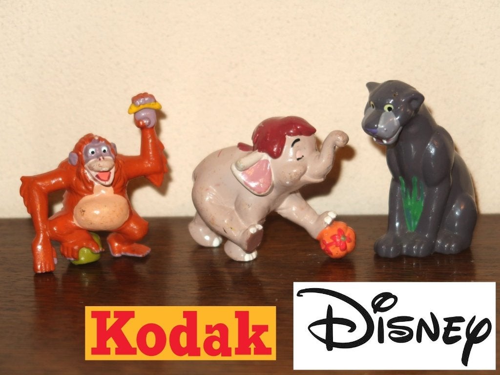 set van 3 vintage Jungle Boek figuurtjes, Disney Kodak 1992, Verzenden, Leeuwenkoning of Jungle Boek, Gebruikt, Beeldje of Figuurtje