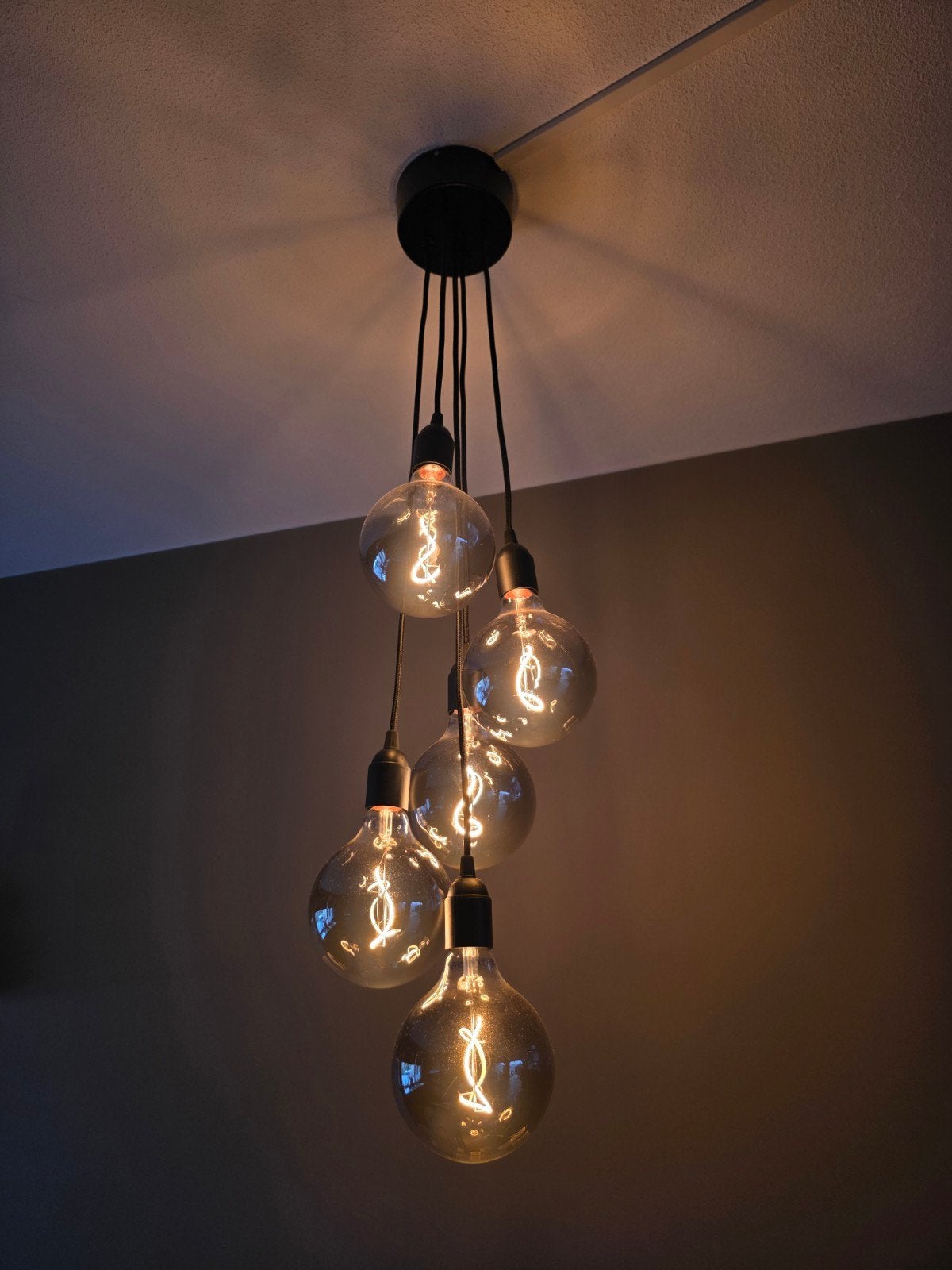 IKEA plafondlamp met 5 lichtbollen, Ophalen, Gebruikt, E27 (groot), Glas