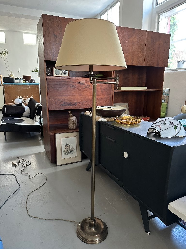 Mooie brocante, antieke, vintage schemerlamp, messing, Ophalen, Gebruikt, -, 100 tot 150 cm