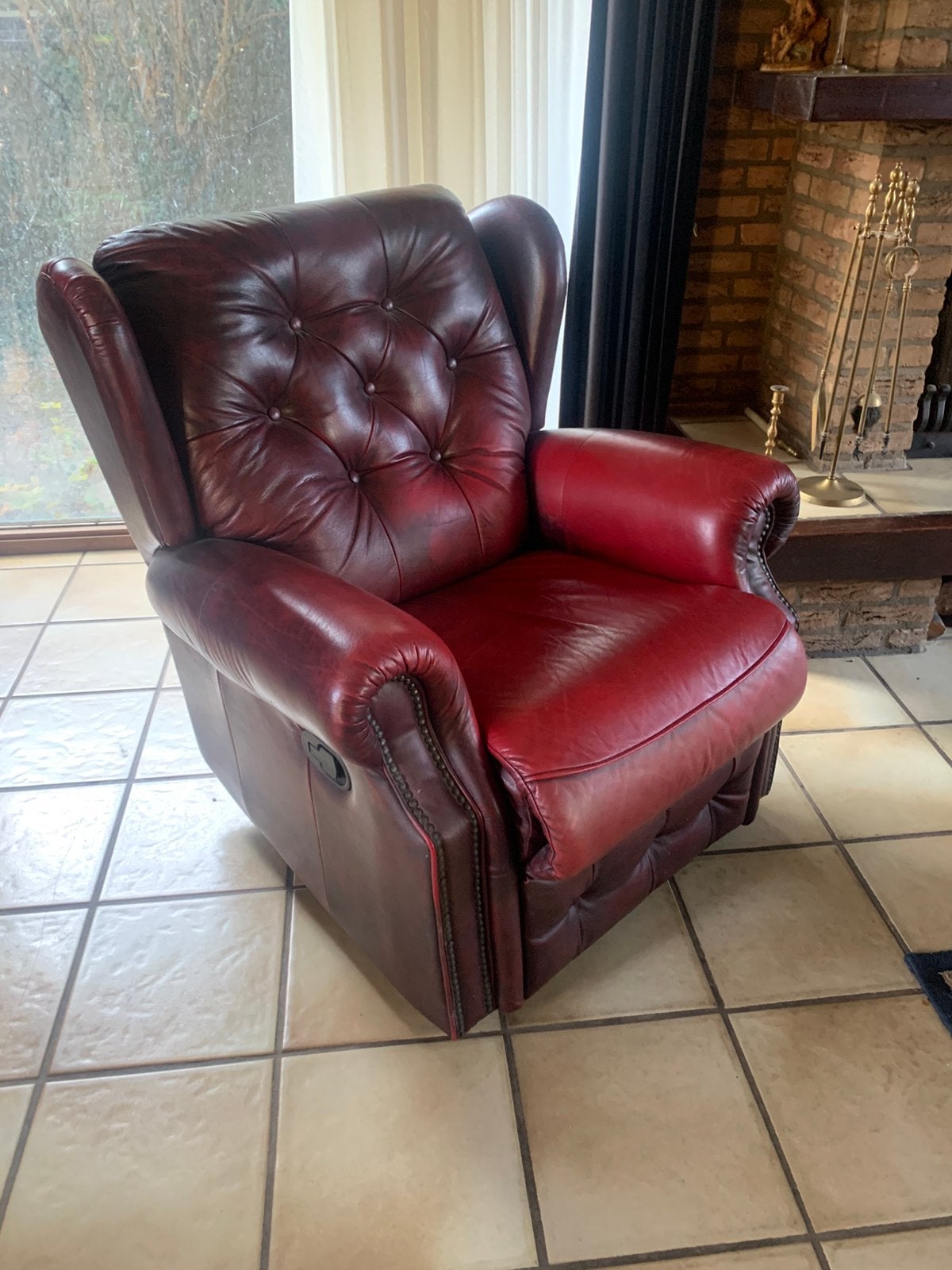 Fauteuil oxblood rood Rochester Chesterfield relax fauteuil, Verzenden, Zo goed als nieuw, 50 tot 75 cm