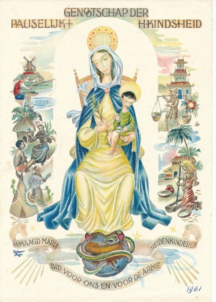 Mooie grote prent - Genootschap der Pauselijke H. Kindsheid, Ophalen of Verzenden, Zo goed als nieuw, Kaart of Prent, Christendom | Katholiek