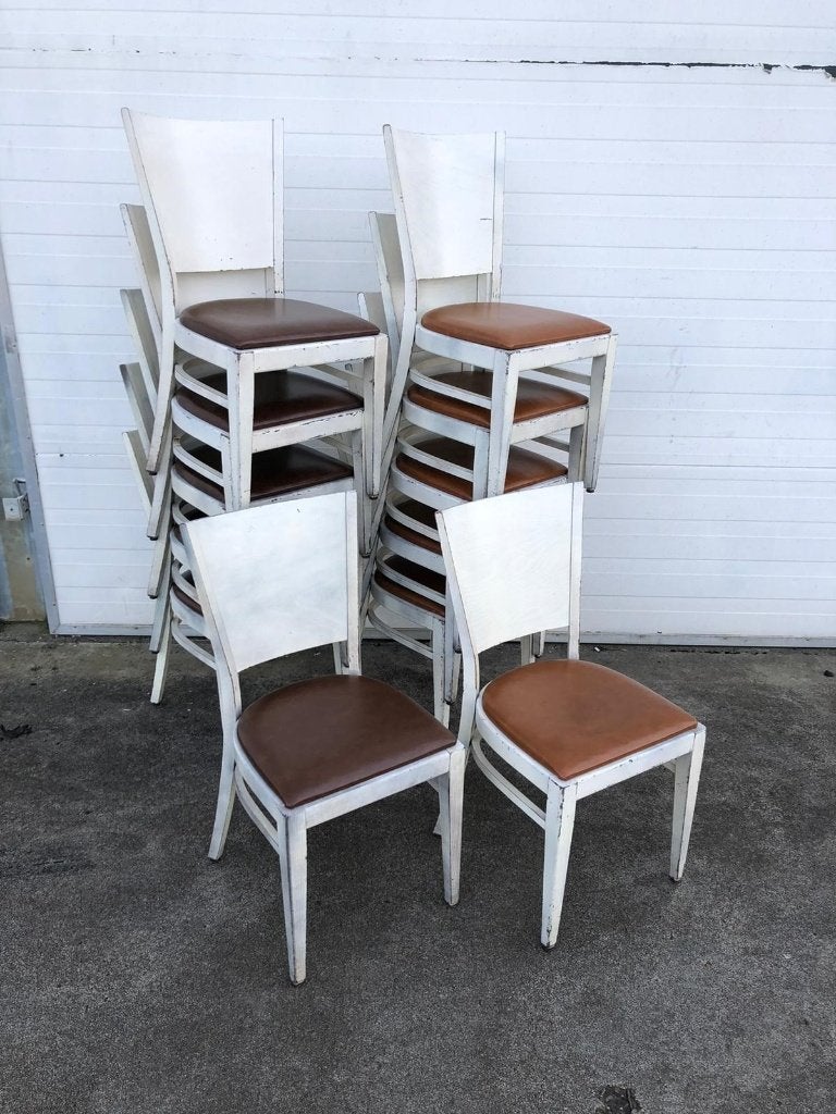 27 houten horeca bistro café stoelen gestoffeerd stapelbaar, Ophalen, Bruin, Zo goed als nieuw, Vijf, Zes of meer stoelen