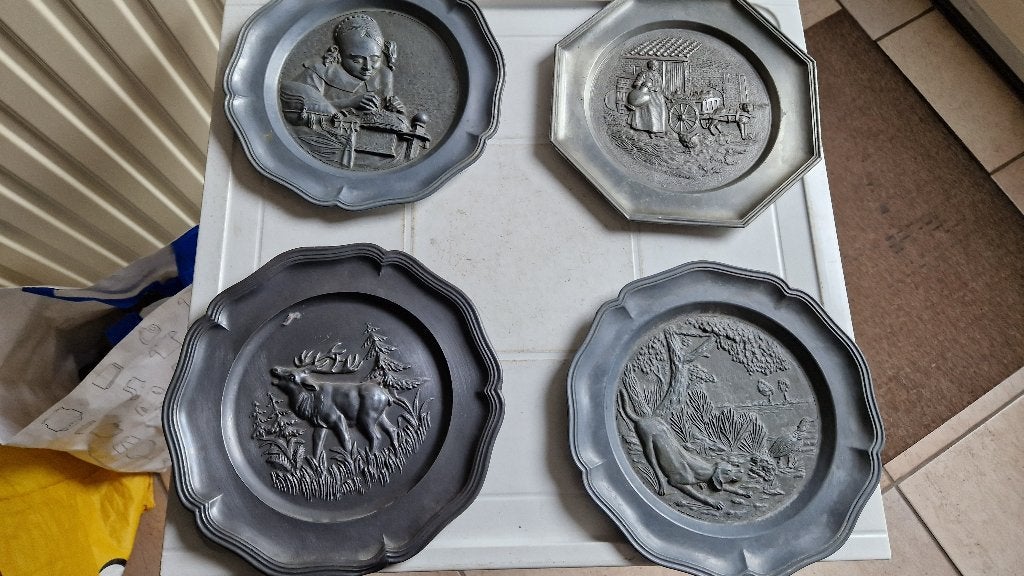 4 antieke tinnen borden, Ophalen of Verzenden