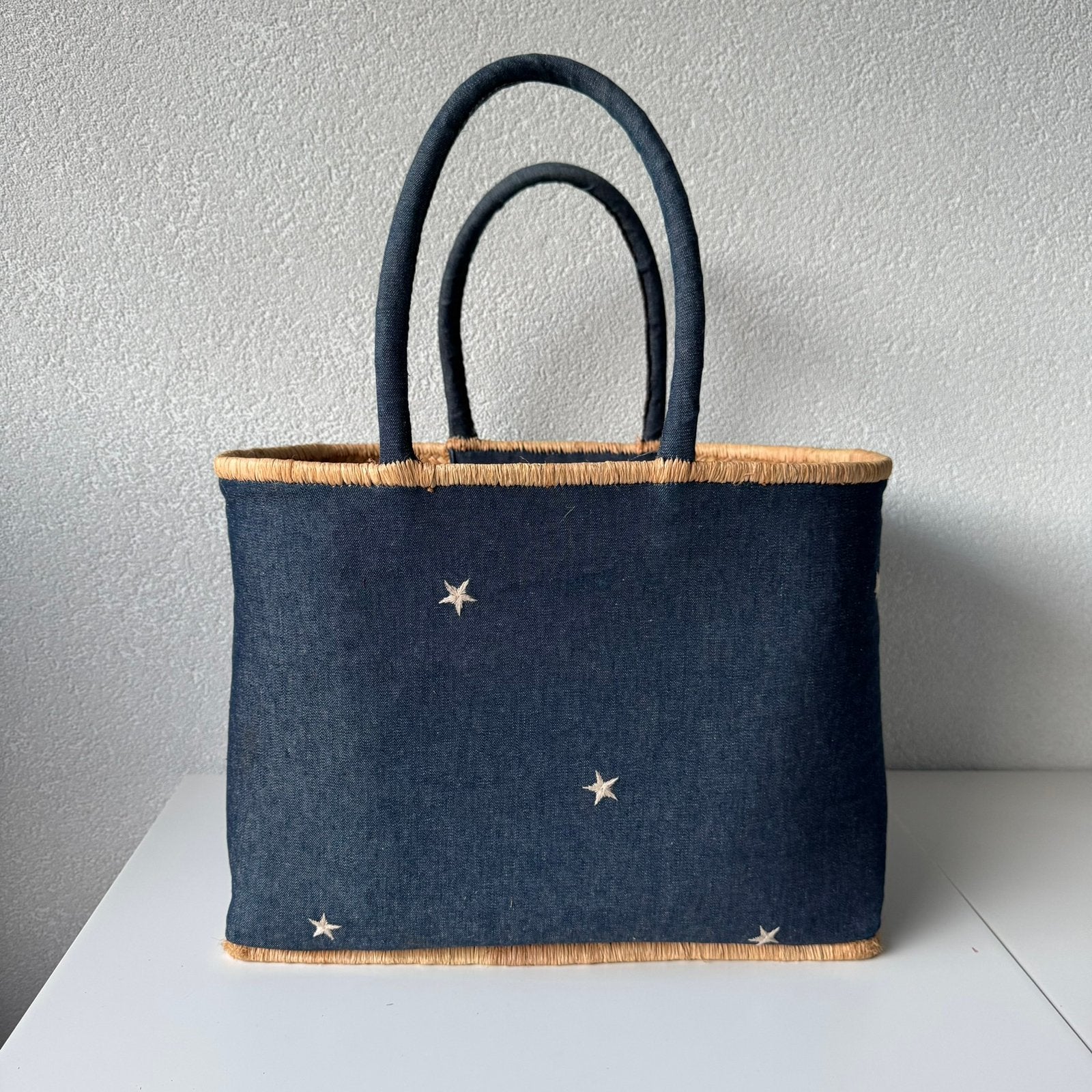 Raffia tas donkerblauw met sterren, Verzenden, Nieuw, Blauw, Overige typen