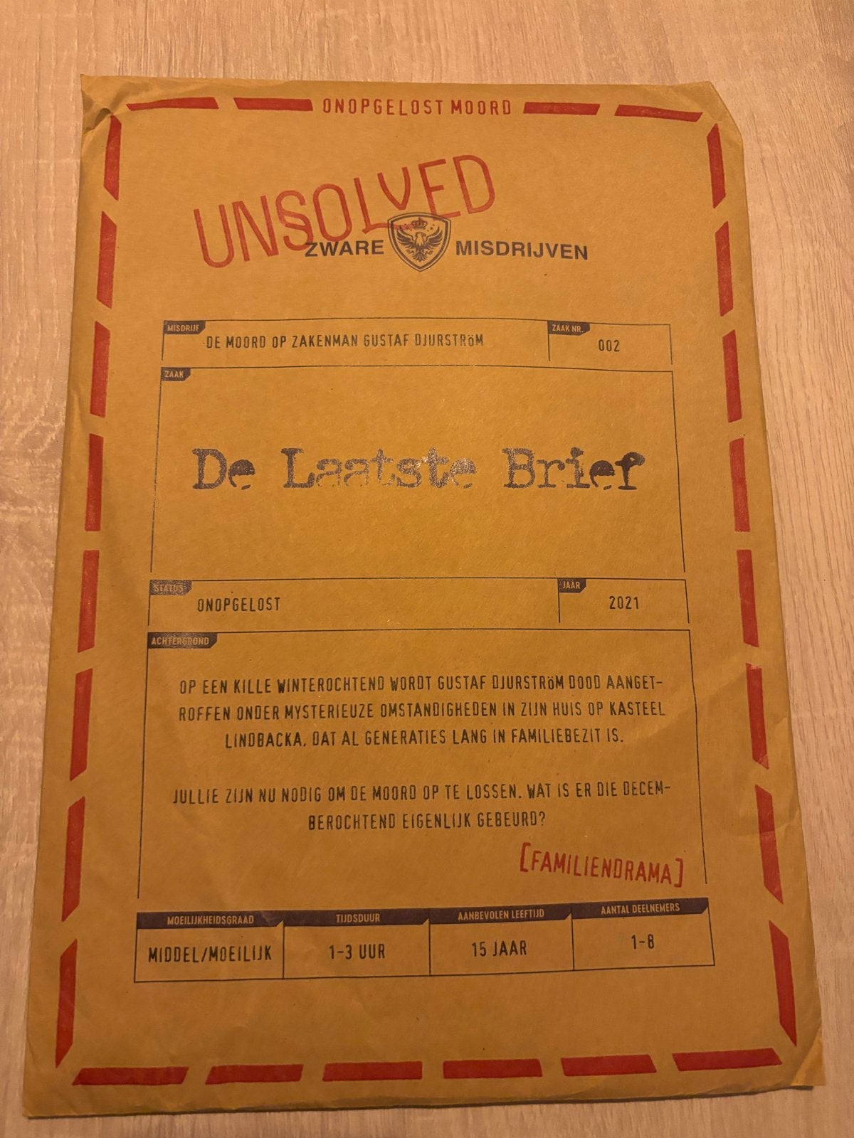 Unsolved Zware Misdrijven: De Laatste Brief (Moordspel), Hobby en Vrije tijd, Een of twee spelers, Ophalen of Verzenden, Zo goed als nieuw