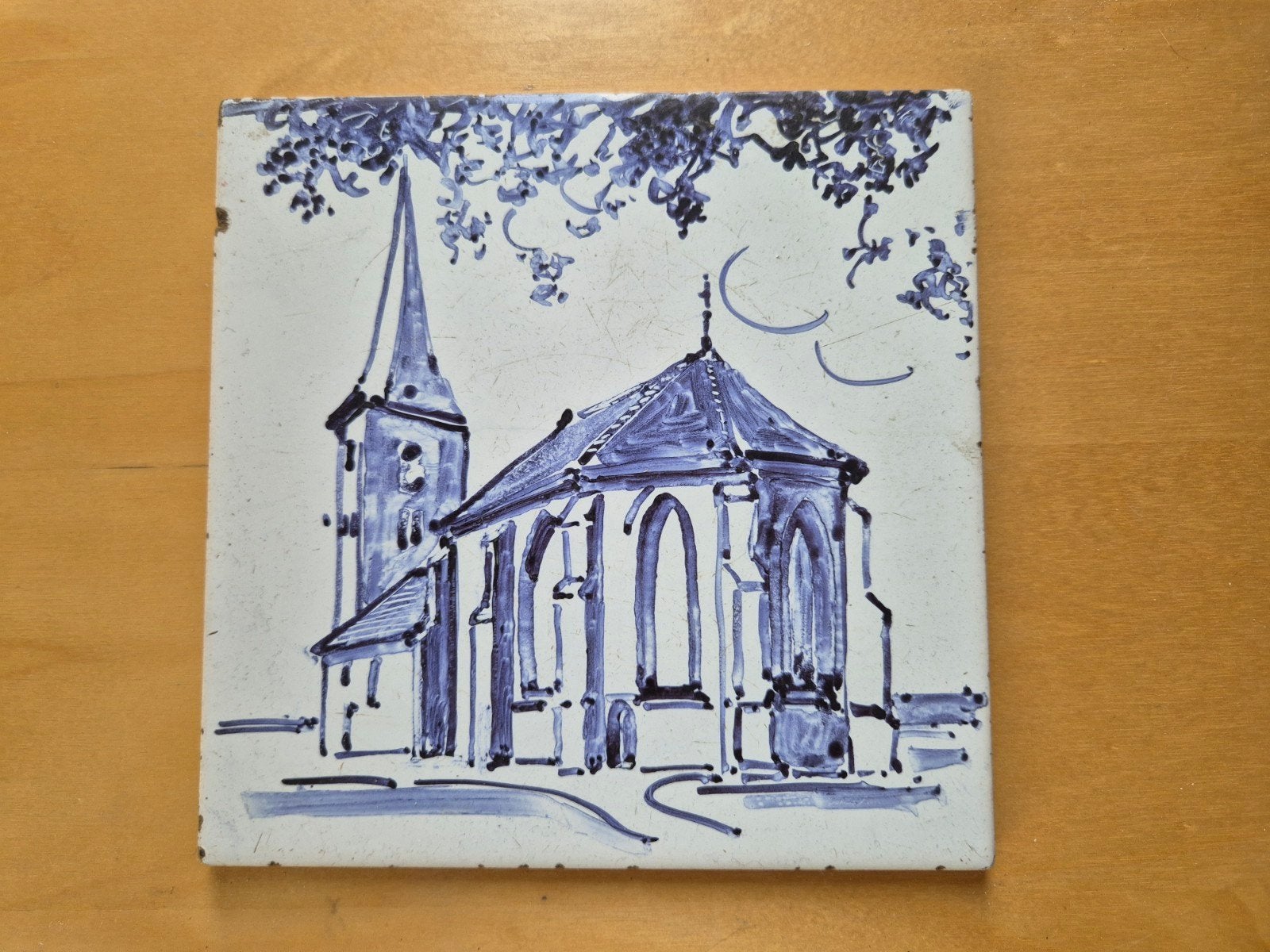 Vintage Mosa Holland kerk Tegeltje Laarkerk Zuidlaren Kerami, Antiek en Kunst, Ophalen of Verzenden
