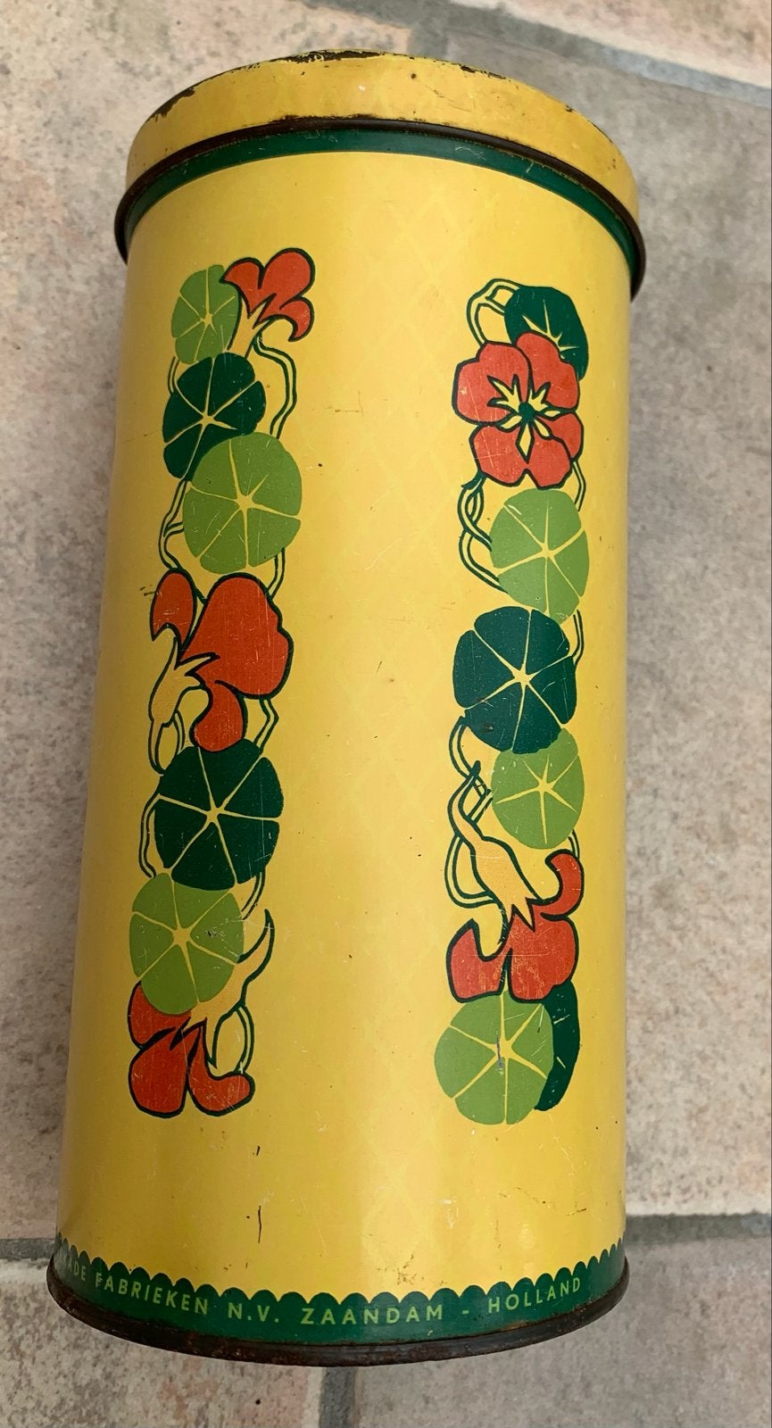 Vintage Verkade Beschuitbus - Geel met Bloemen, Ophalen of Verzenden, Gebruikt, Beschuit, Verkade