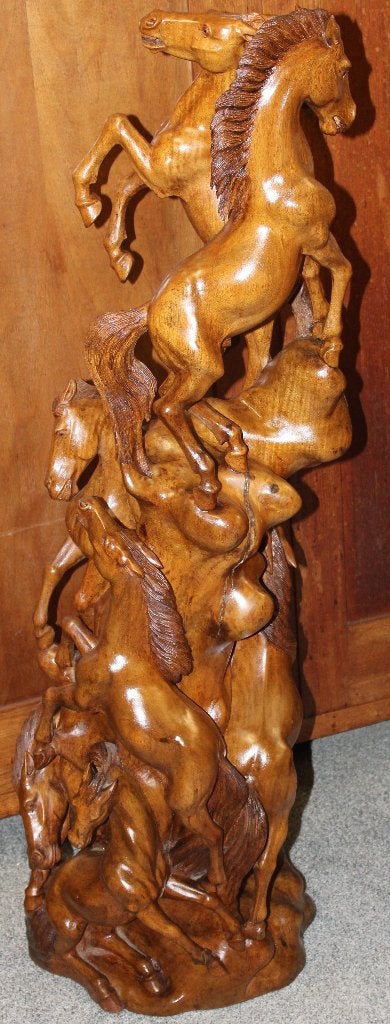 Prachtig houtsnijwerk van paarden - Uniek kunstwerk, Houtsnijwerk, Verzenden, Gepatineerd, Zoogdier