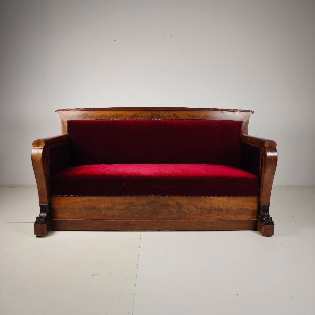 Empire walnotenhouten rode sofa, begin 19e eeuw, Antiek en Kunst, Ophalen of Verzenden