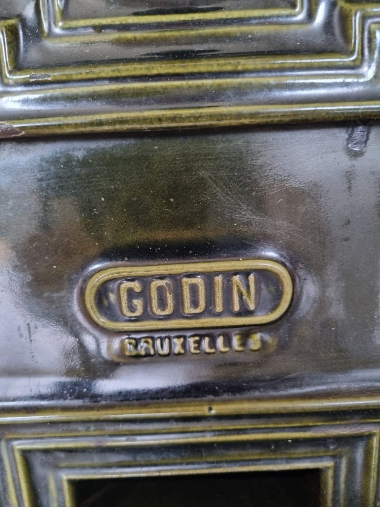 Antieke Godin gietijzer kookkachel-houtkachel emaille uitv., Ophalen