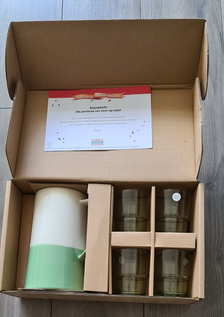 Nieuw in de verpakking kan met 4 glazen groen(, Glas of Glazen, Nieuw, Ophalen of Verzenden, Overige stijlen