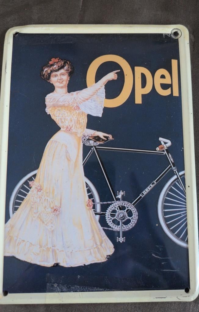 Vintage blikken Opel Fietsen Reclamebord - Reproductie, Ophalen of Verzenden, Gebruikt, Reclamebord