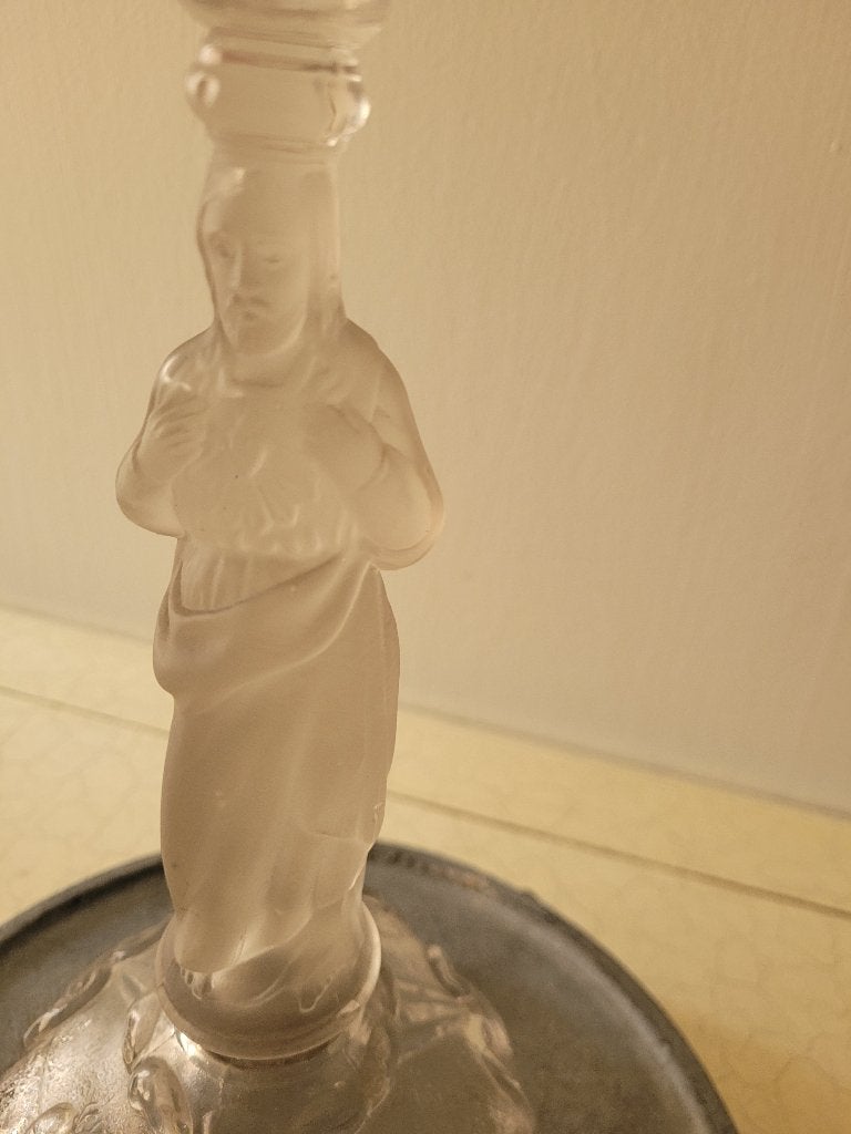 Antieke kandelaar Val St Lambert glas heilig hart, Ophalen of Verzenden