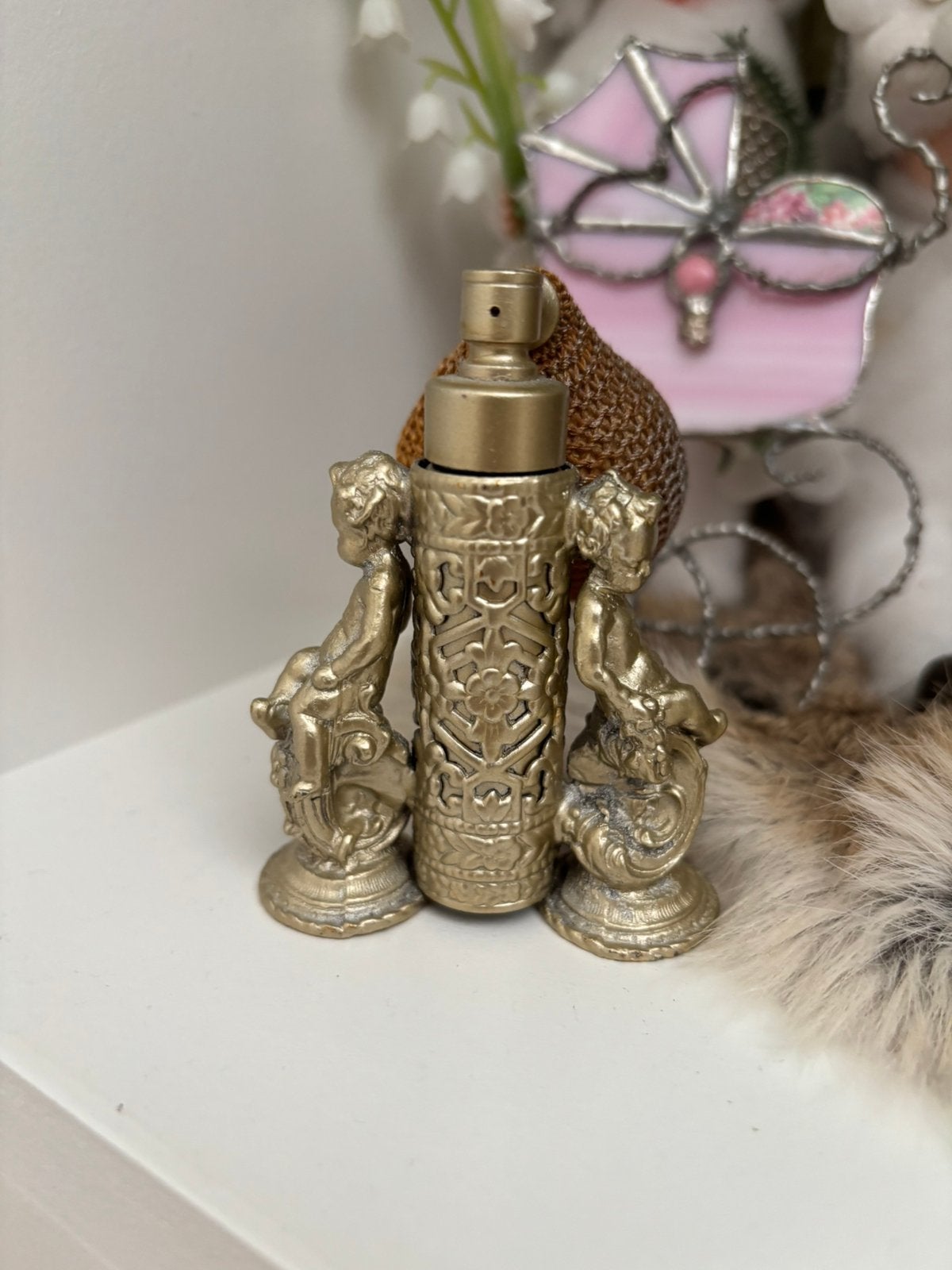 Oud antiek parfum verstuivertje engeltjes, Antiek en Kunst, Ophalen of Verzenden