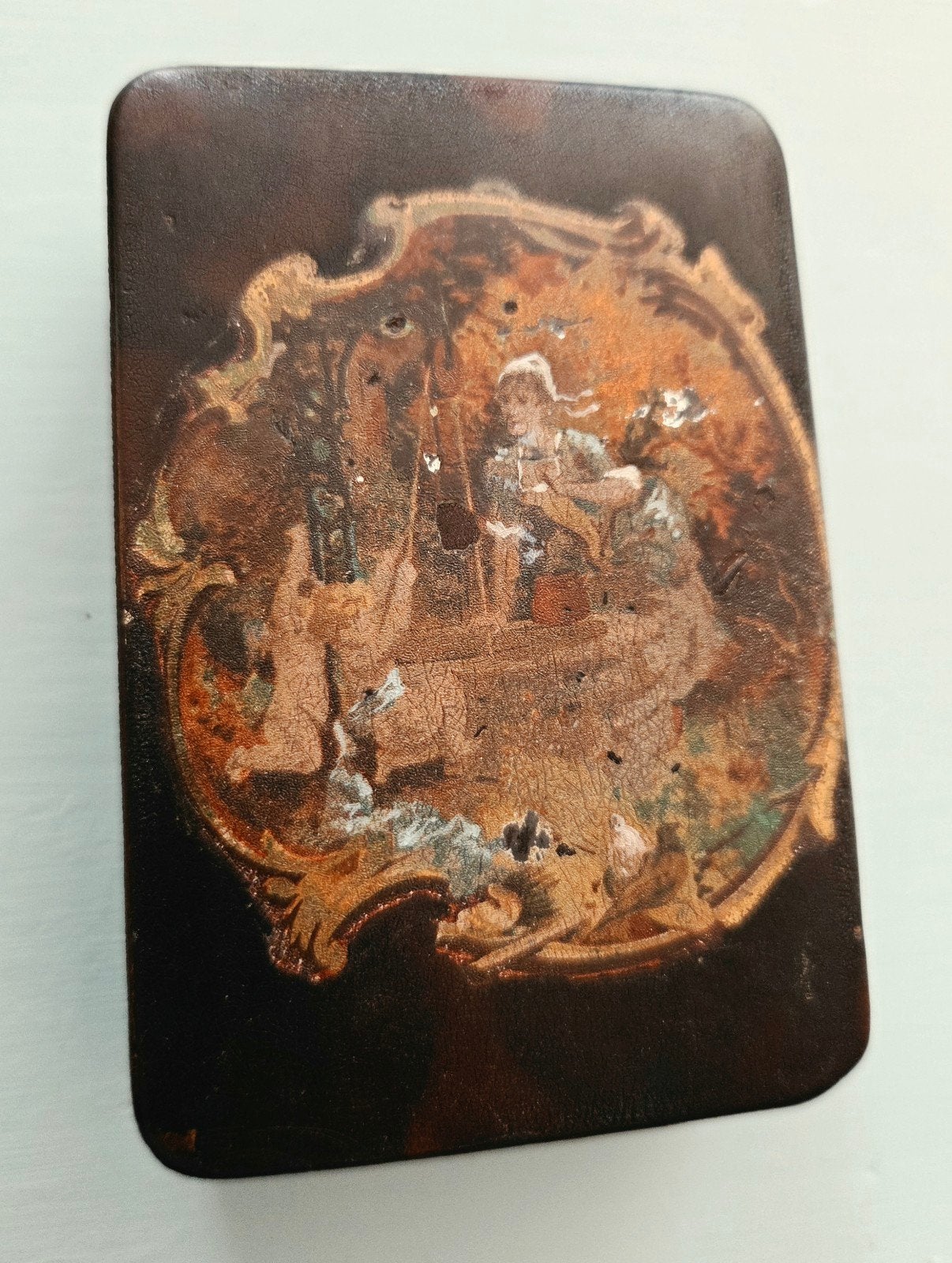 Antiek Frans papier-maché doosje met handgeschilderd portret, Ophalen of Verzenden