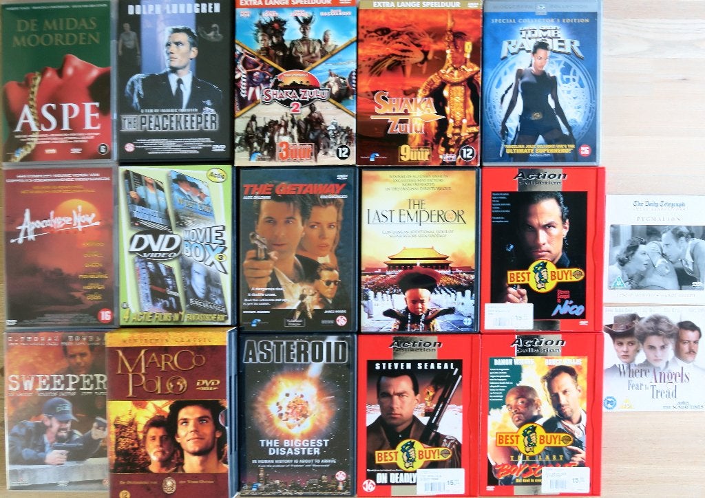 15 actie DVD's + 2 Oldtimers, Vanaf 16 jaar, Ophalen, Zo goed als nieuw, Actie