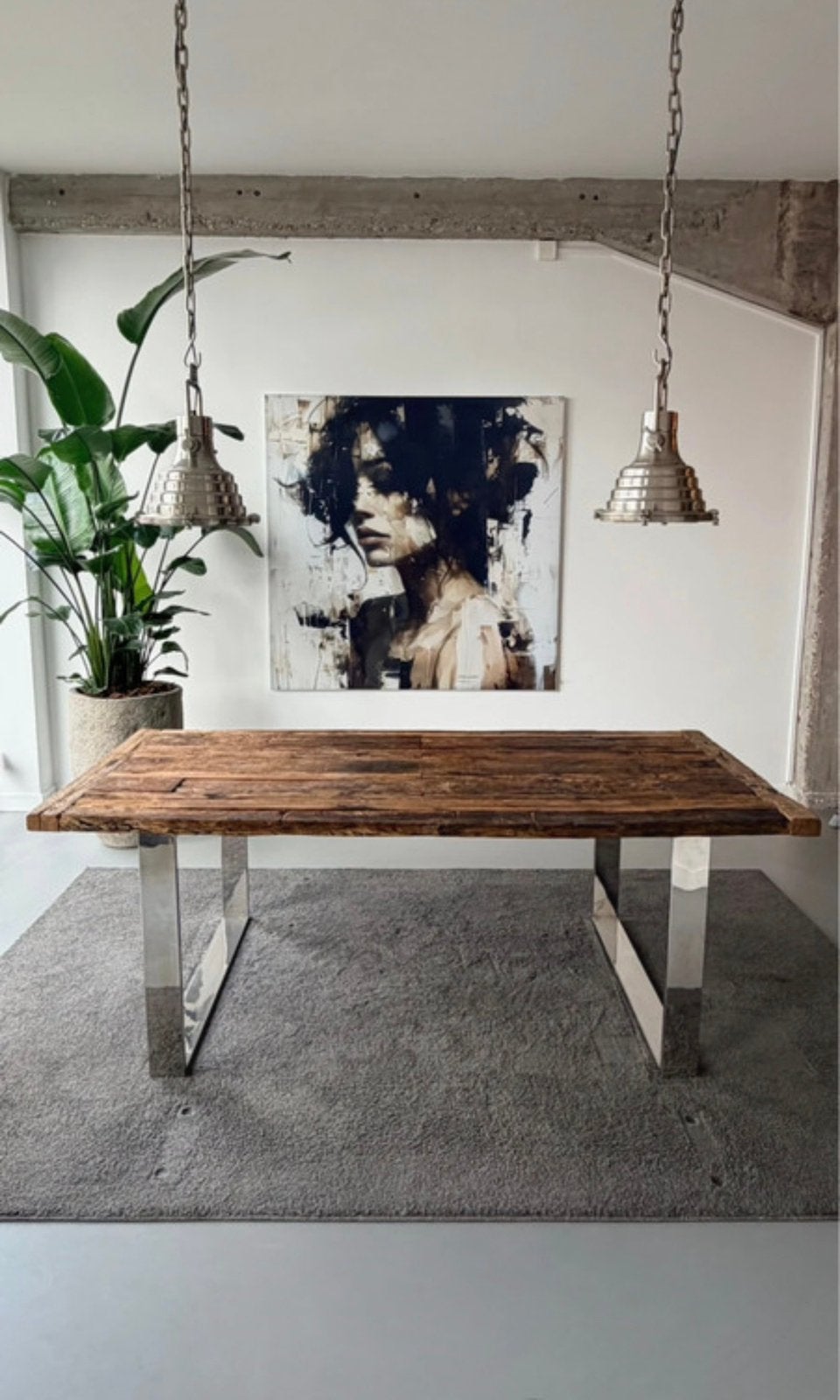 Houten eettafel industrieel design 211x100cm zeer nette staa, Ophalen, Gebruikt, Planken, Hardhout