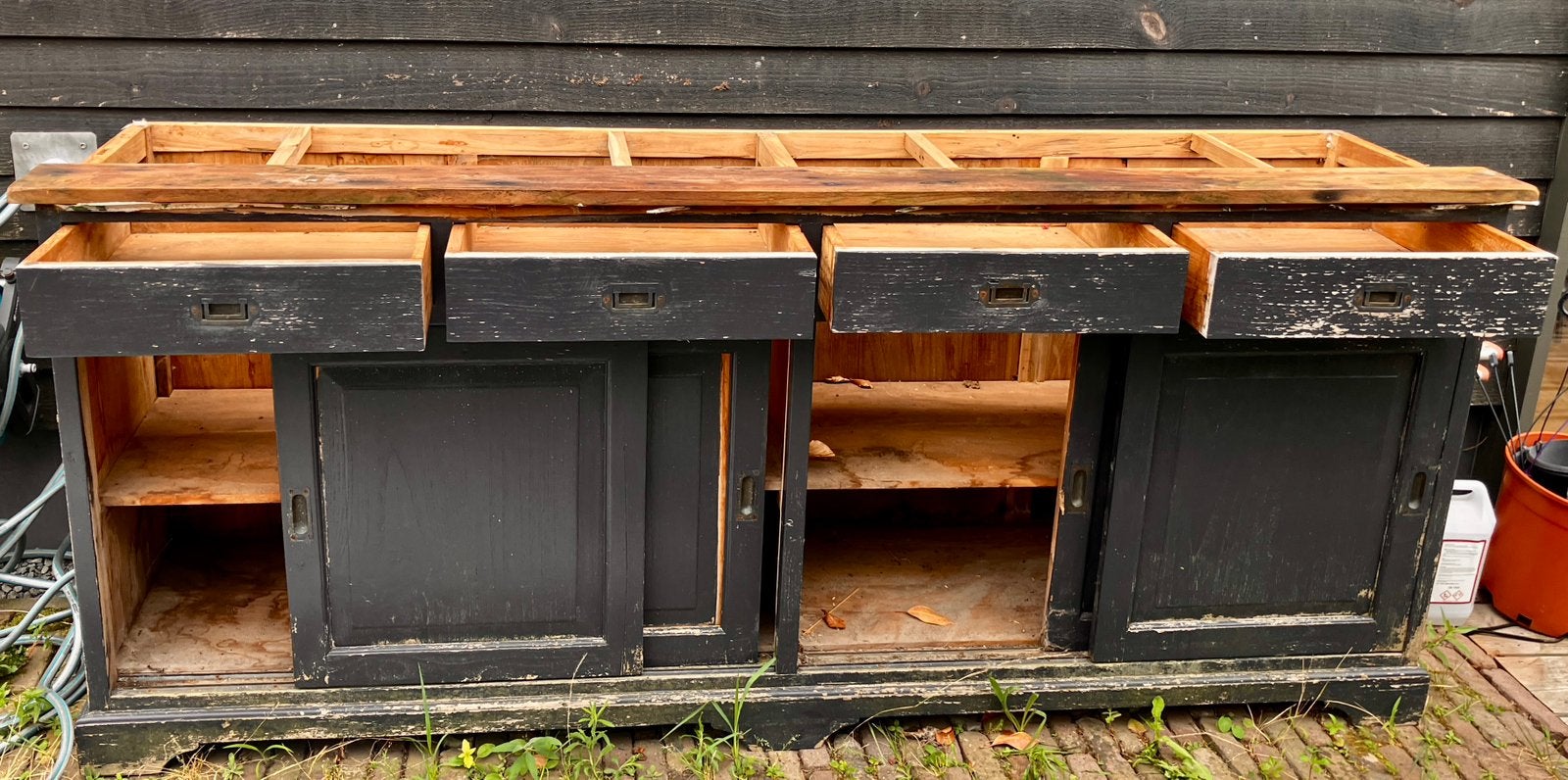 Kast, onderkant buffetkast, teak, geverfd 223 x 52 x 95, Ophalen, Gebruikt, Teakhout, 200 cm of meer