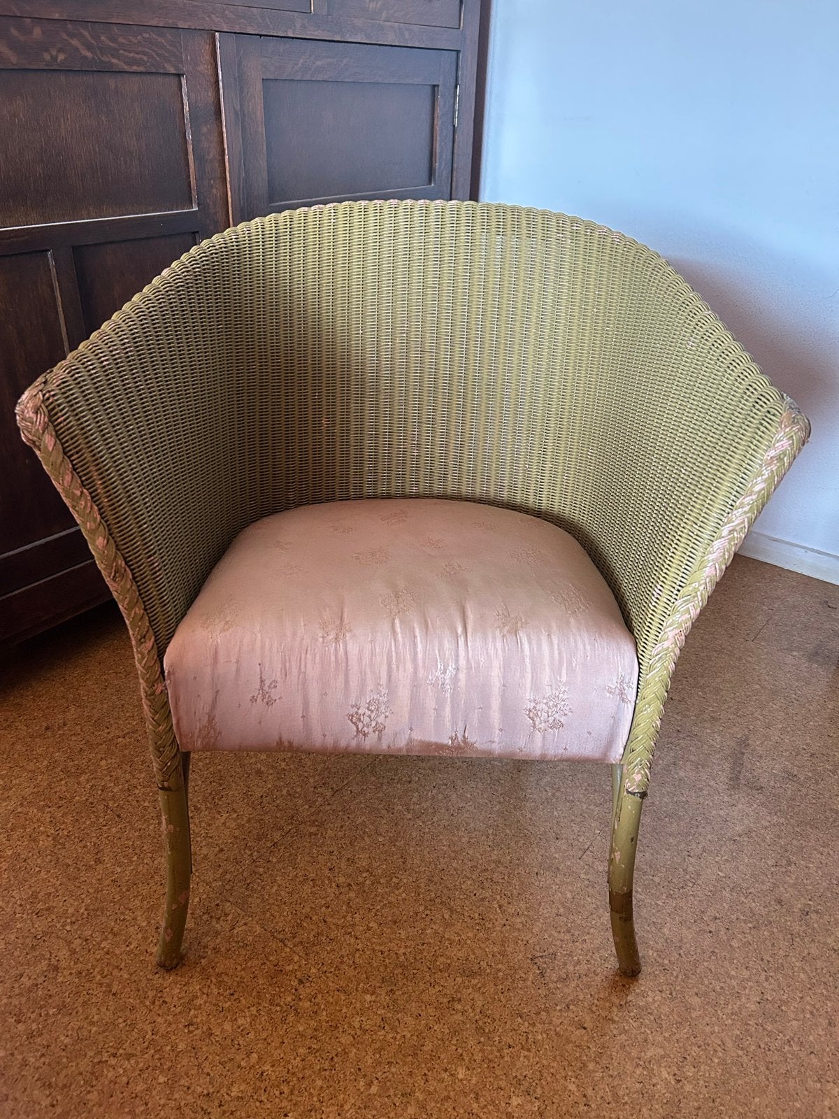 Vintage Lloyd Loom stoeltje, jaren '30/'40, lime/roze, Ophalen