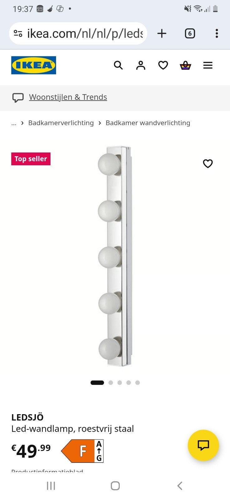 IKEA lamp Ledsjö voor kaptafel of badkamer, Ophalen