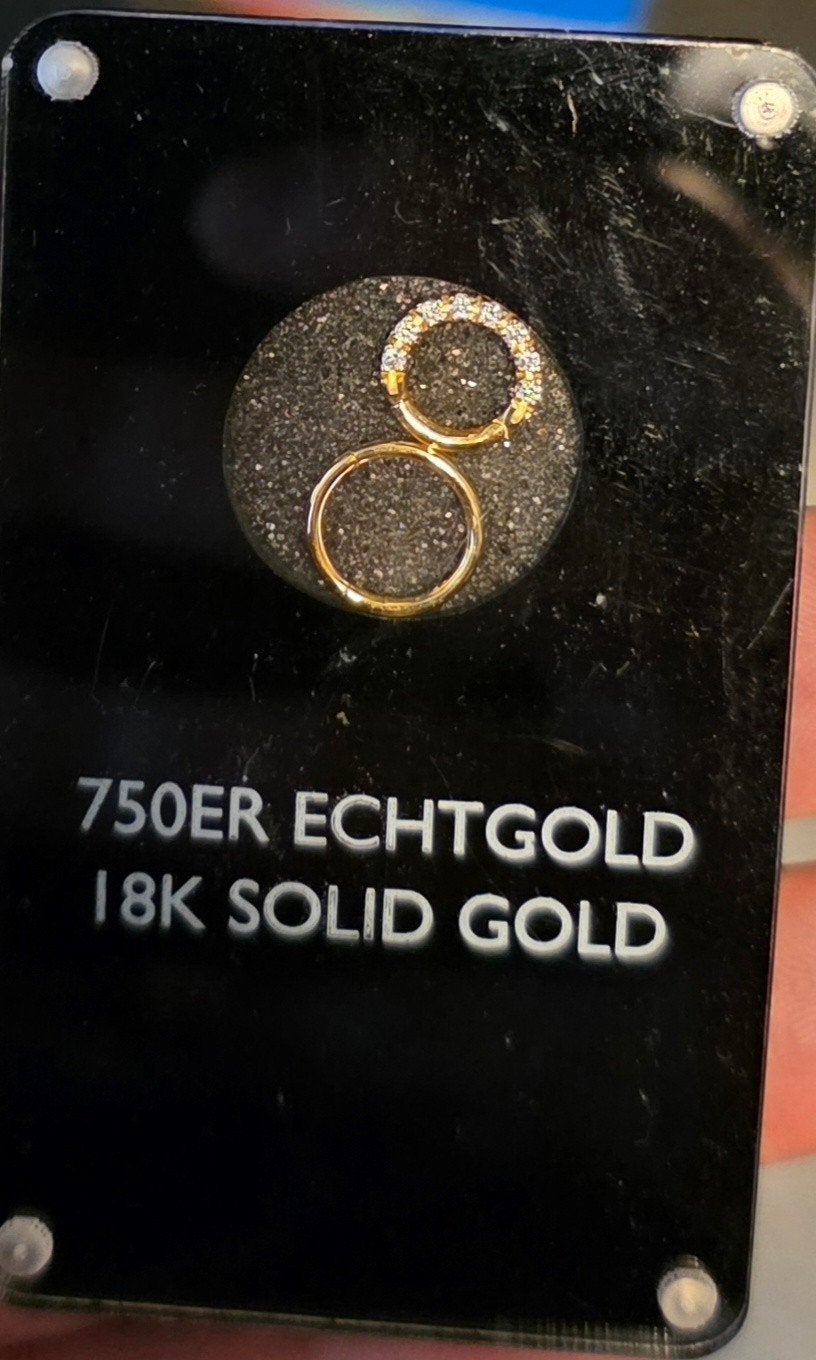 18K Massief Gouden neuspiercing, een met Zirkonia, Ophalen of Verzenden, Zo goed als nieuw, Goud