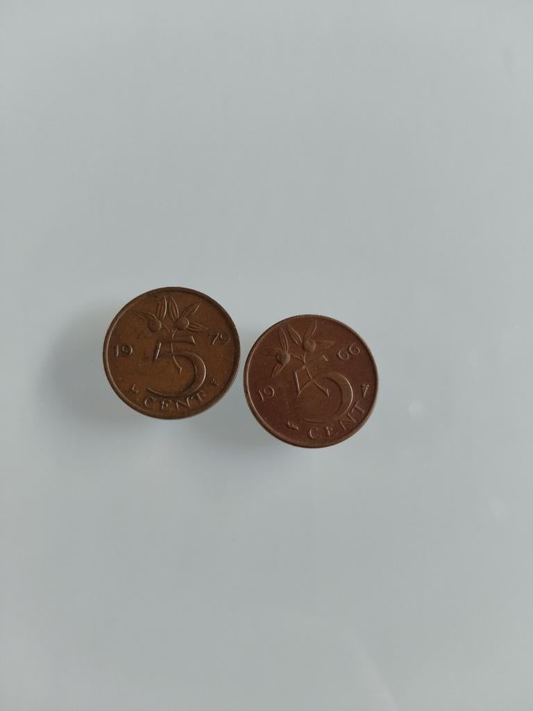 2 stuivers (5 cent) munten uit 1966 en 1979, Ophalen, Koningin Juliana, 5 cent, Losse munt