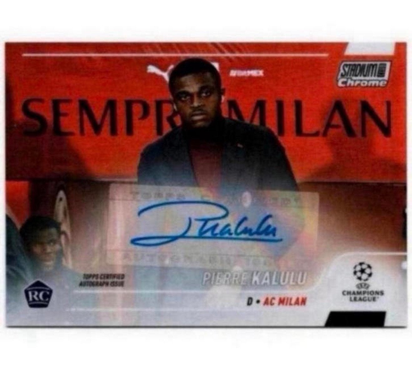 20-21 Topps Chrome UEFA Pierre Kalulu ac milan Signed card, Ophalen of Verzenden, Zo goed als nieuw, Foto of Kaart, H
