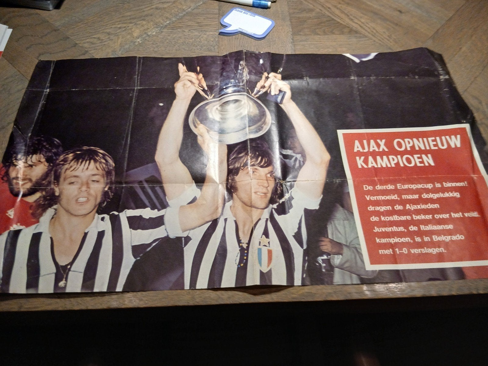 Vintage Ajax Kampioen Europacup Poster 1973, Verzamelen, Posters, Gebruikt, Rechthoekig Liggend, Ophalen of Verzenden, Sport